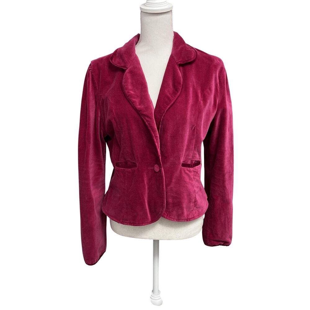 Y2K Velvet Blazer Jacket Large Pink Puff Sleeve‎ Jacket Preppy Retro Girlhood